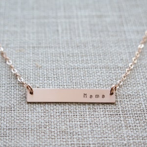 Mama Necklace Rose Gold Fill Bar Necklace Hand Stamped Jewelry by Betsy Farmer Designs Sterling and 14 KT Gold Fill image 1