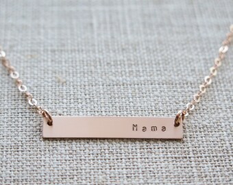 Mama Necklace - Rose Gold Fill Bar Necklace - Hand Stamped Jewelry - by Betsy Farmer Designs - Sterling and 14 KT Gold Fill
