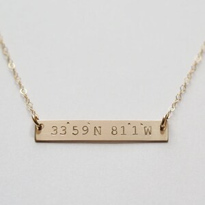 Coordinates Latitude and Longitude Customized Gold Bar Coordinate Jewelry Hand Stamped Jewelry Necklace by Betsy Farmer Designs image 4