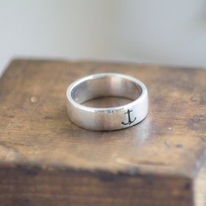 Anchor Ring Sterling Silver Hand Stamped by Betsy Farmer Designs Simple Nautical Minimal image 1