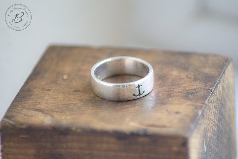 Anchor Ring Sterling Silver Hand Stamped by Betsy Farmer Designs Simple Nautical Minimal image 1