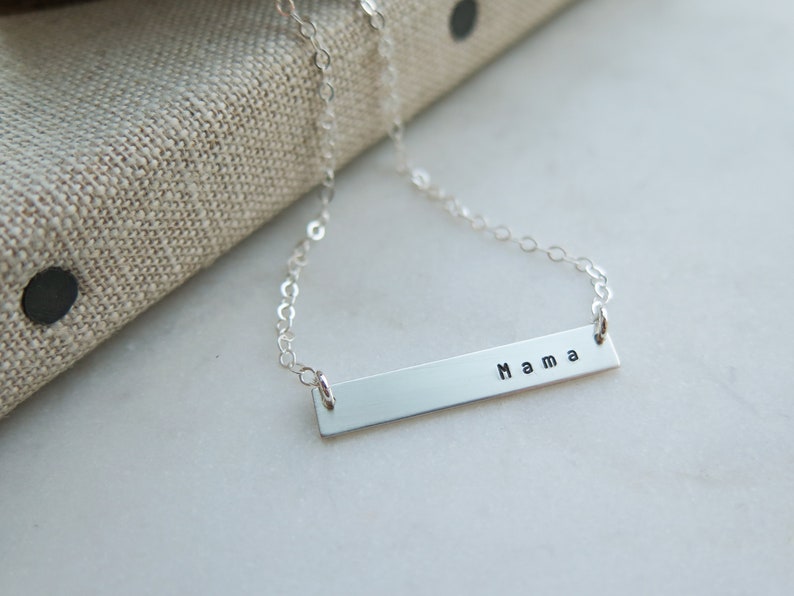 Mama Necklace Rose Gold Fill Bar Necklace Hand Stamped Jewelry by Betsy Farmer Designs Sterling and 14 KT Gold Fill Sterling Silver