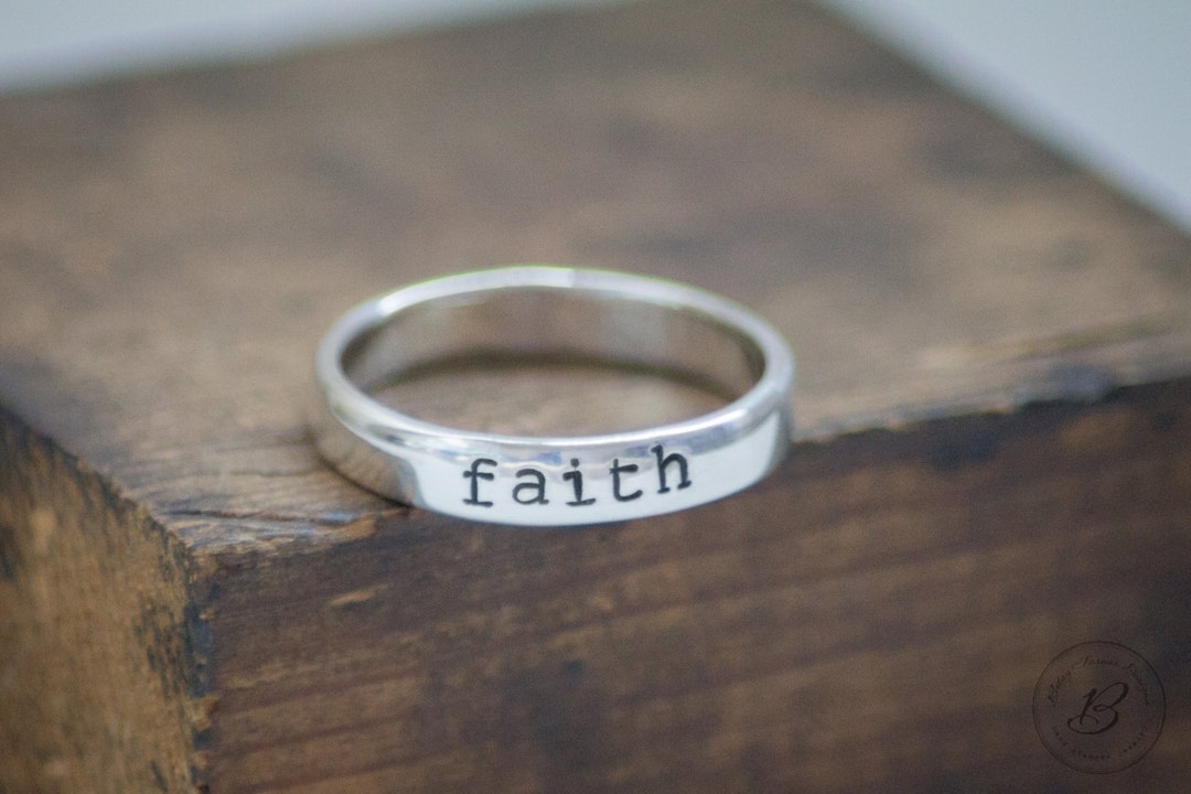Faith Hand Stamped Ring Sterling Silver Customizable Etsy