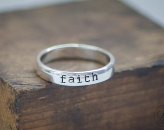 Faith Hand Stamped Ring - Sterling Silver - Customizable