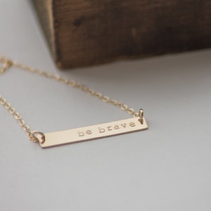 Be Brave Gold Bar Necklace Hand Stamped Jewelry Layering - Etsy