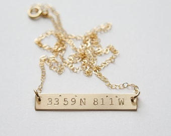 Custom Coordinates Necklace, Location GPS Coordinates, Latitude Longitude, in 14kt Gold Filled, Rose Gold Fill or Sterling Silver