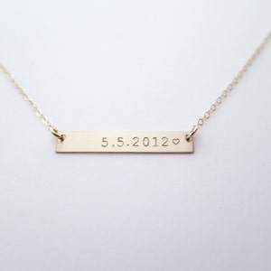 Personalized Date Custom Gold Fill Bar Necklace Hand Stamped Jewelry by Betsy Farmer Designs image 5