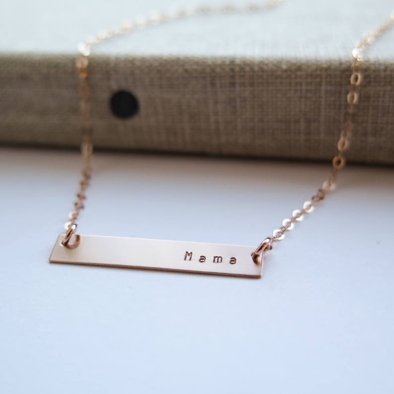 Mama Necklace Rose Gold Fill Bar Necklace Hand Stamped Jewelry by Betsy Farmer Designs Sterling and 14 KT Gold Fill image 6