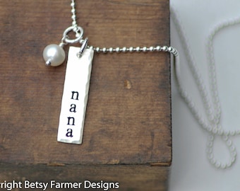 Nana Rectangle Tag Necklace - Hand Stamped Jewelry - Sterling Silver by Betsy Farmer Designs - Gift for Nana