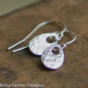 Simple Dainty Teardrop Sterling Silver Earrings Rustic Hammered Finish image 3