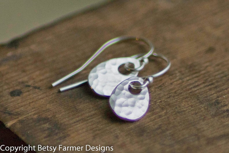 Simple Dainty Teardrop Sterling Silver Earrings Rustic Hammered Finish image 3