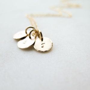Dainty Initial Necklace / 14k Gold Fill Hand Stamped Tiny Discs Necklace Personalized Customizable by Betsy Farmer Designs image 5