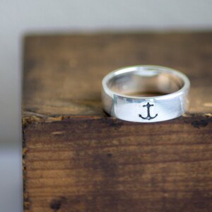 Anchor Ring Sterling Silver Hand Stamped by Betsy Farmer Designs Simple Nautical Minimal image 3