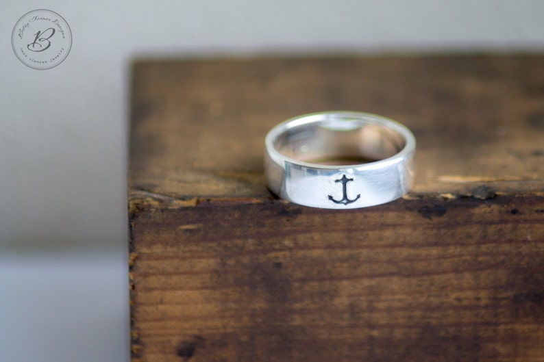 Anchor Ring Sterling Silver Hand Stamped by Betsy Farmer Designs Simple Nautical Minimal image 3