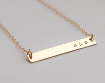 Customized Word Name Gold Bar Necklace - Hand Stamped Jewelry by Betsy Farmer Designs