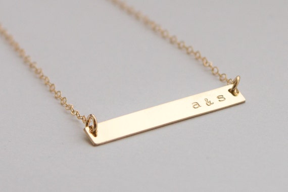 Customized Word Name Gold Bar Necklace Hand Stamped Jewelry by