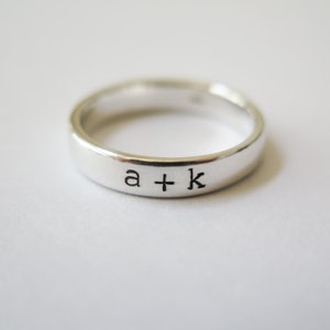 Couples Initials Ring - Sterling Silver - Wedding - Hand Stamped - Personalized Gift by Betsy Farmer Designs