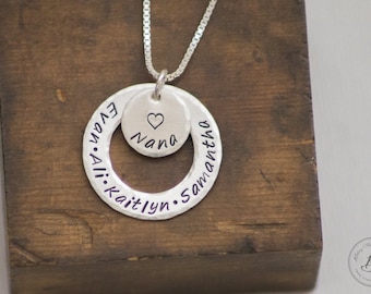 Grandmother Nana Gift - Grandkids Necklace for Grandma - Grandchildren Jewelry - Hand Stamped - Sterling Silver - Mothers Day Gift