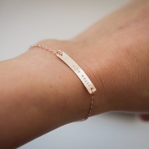 Rose Gold Fill Bar Bracelet Personalized Nameplate Customized Roman Numerals Hand Stamped Sterling Silver and 14 Kt Gold Fill Available Also image 1