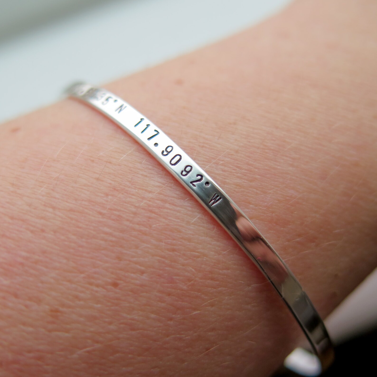 Coordinate Location Skinny Sterling Silver Bangle Bracelet Etsy