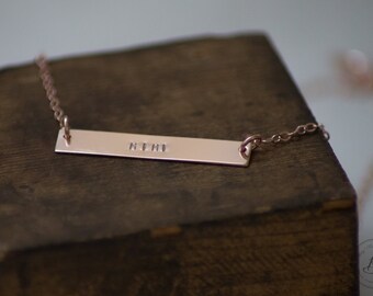 Mimi Rose Gold Bar Necklace - Hand Stamped Jewelry - Layering Necklace by Betsy Farmer Designs - Sterling & 14 KT Gold Fill Available