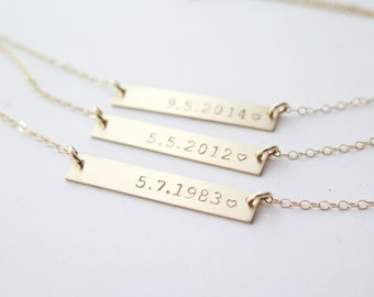 Personalized Date Custom Gold Fill Bar Necklace - Hand Stamped Jewelry by Betsy Farmer Designs