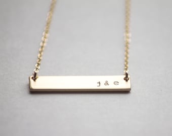 Double Sided Gold Bar Necklace - 14k Gold Fill - Reversible Hand Stamped Jewelry - Layering Necklace by Betsy Farmer Designs