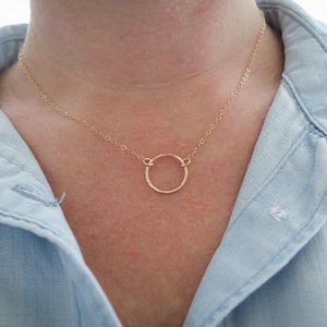 Karma Necklace, Dainty Circle Necklace, 14k Gold Fill or Sterling Silver Hammered Open Circle by Betsy Farmer Designs image 2