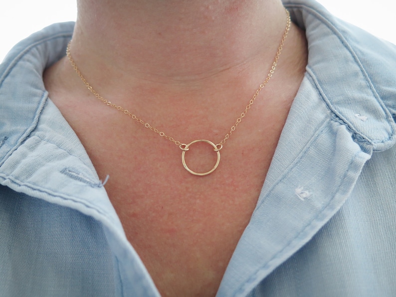 Karma Necklace, Dainty Circle Necklace, 14k Gold Fill or Sterling Silver Hammered Open Circle by Betsy Farmer Designs image 2