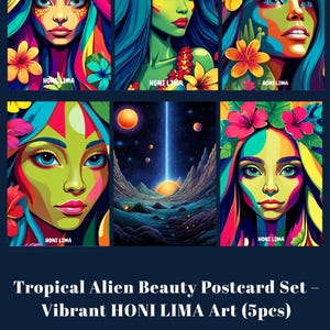 Lot de cartes postales Beauté exotique tropicale – Art vibrant HONI LIMA (5 pièces)