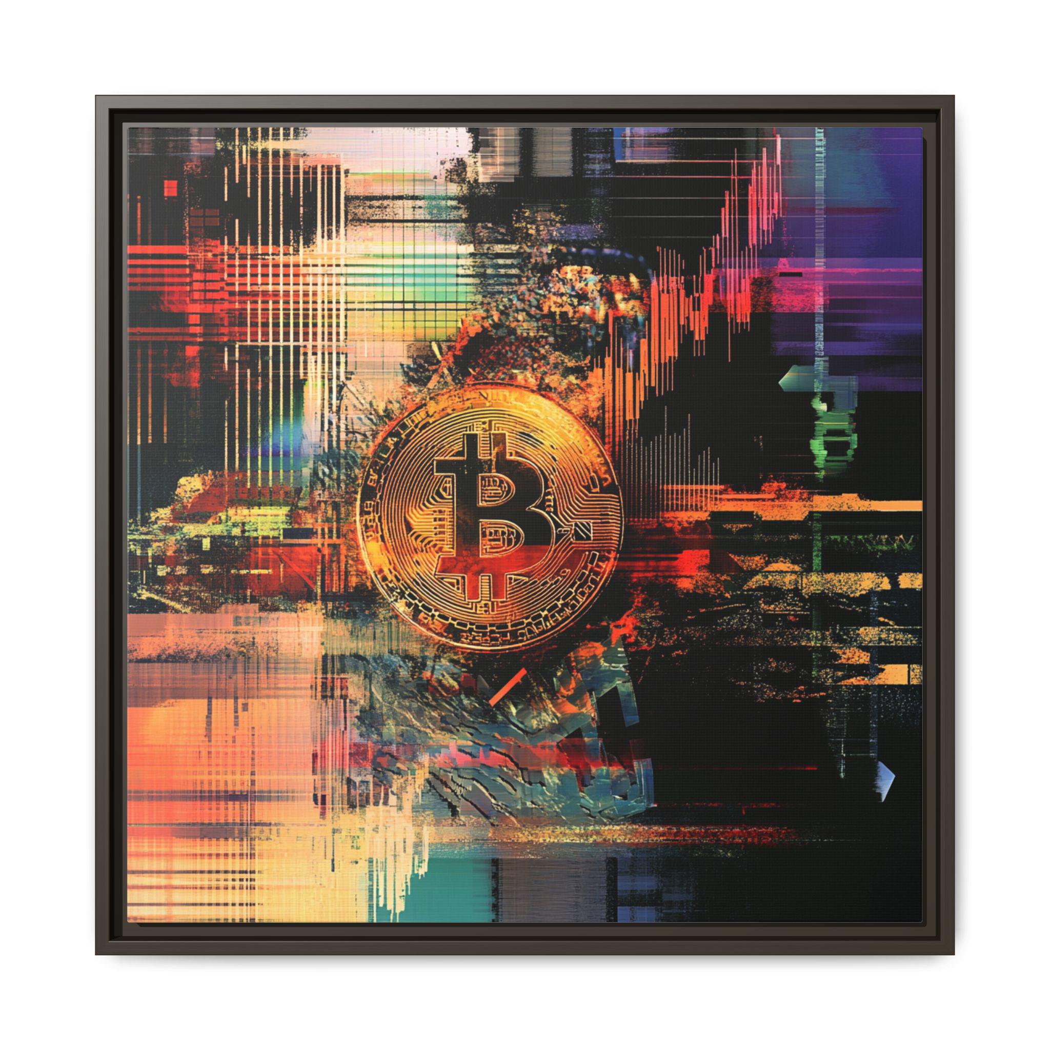 ビットコインキャンバスアート、デジタルゴールドアセンダント、ビットコイン暗号通貨アートキャンバス、抽象的な暗号通貨市場の視覚化、モダンな壁装飾