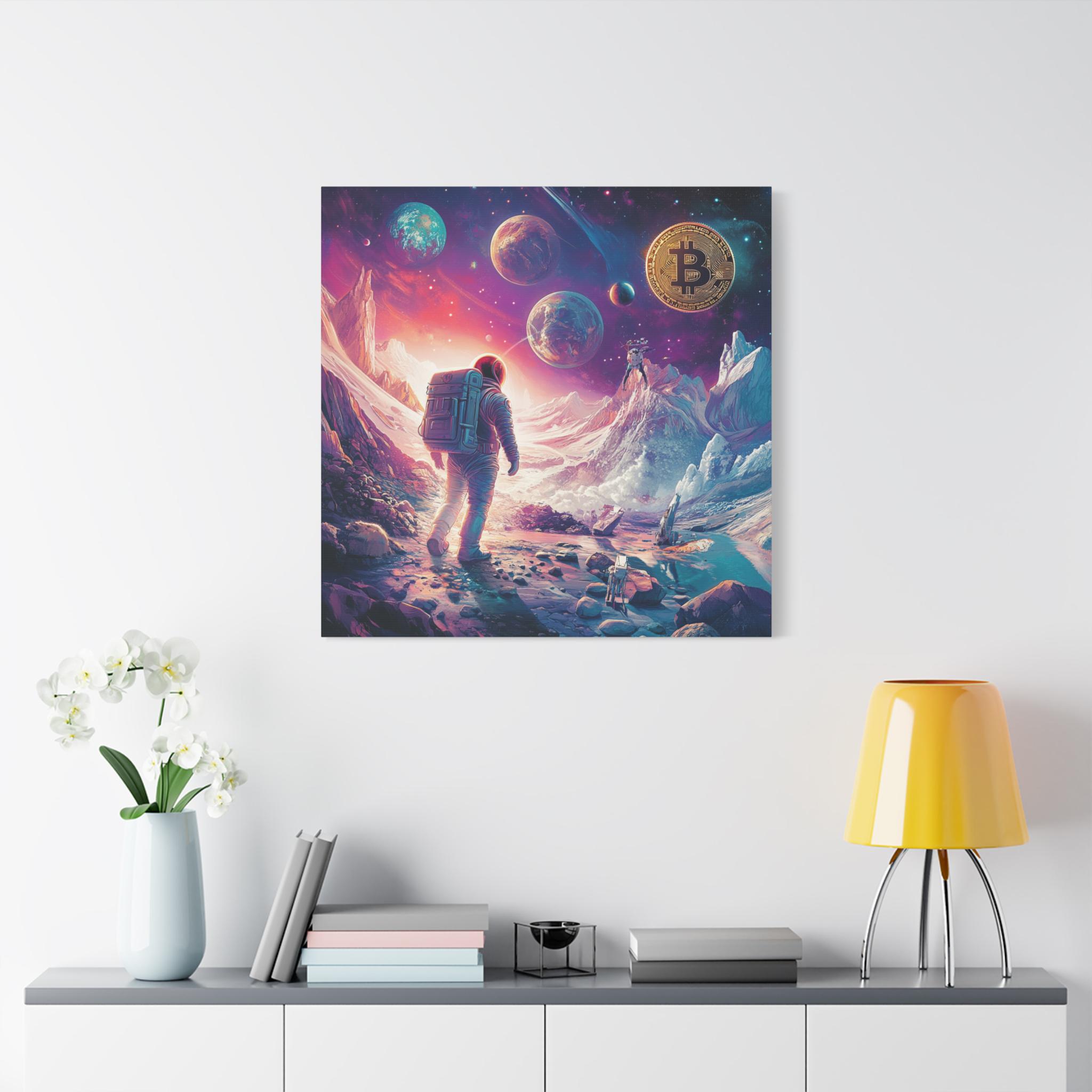 ビットコインキャンバスアート、コズミック・クリプト・オデッセイ：ビットコイン宇宙探査、デジタルSF風景画、星間未来の視覚化 - Etsy 日本