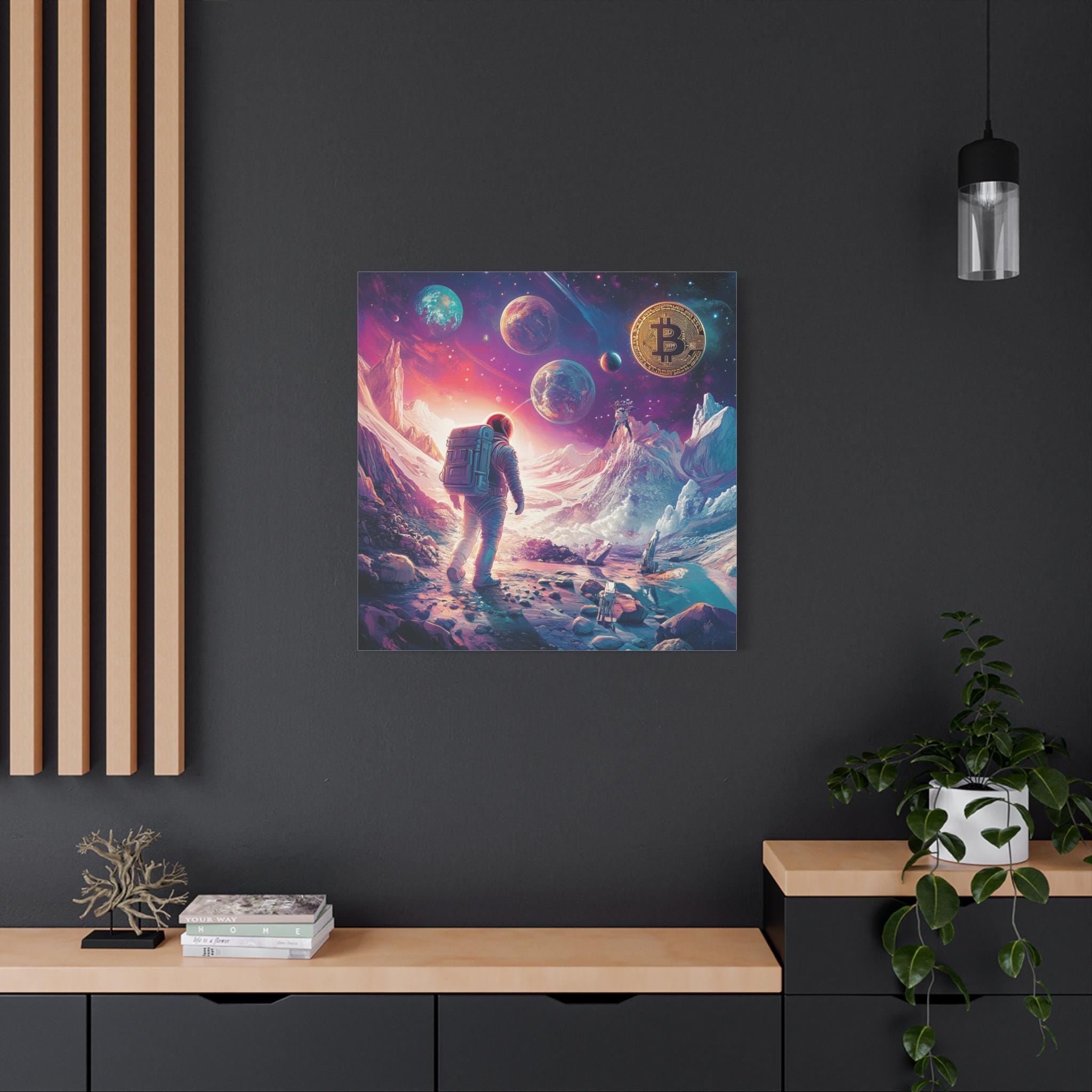 ビットコインキャンバスアート、コズミック・クリプト・オデッセイ：ビットコイン宇宙探査、デジタルSF風景画、星間未来の視覚化 - Etsy 日本