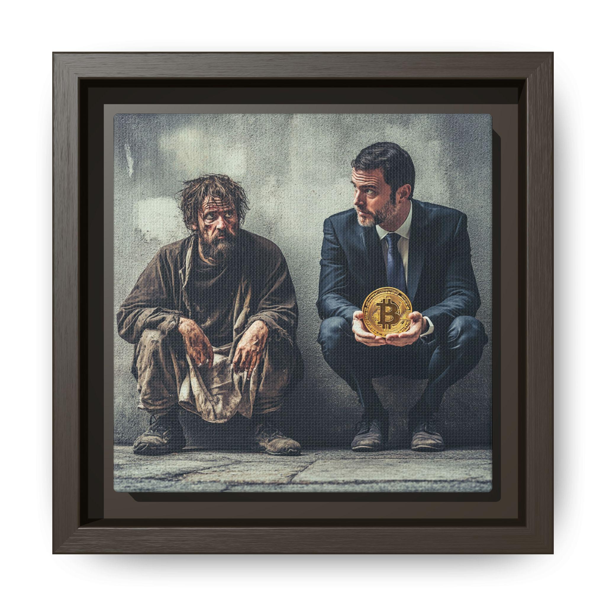 バンクシー風ビットコインキャンバスアート - デジタルディバイドプレミアムフレームキャンバス、アーバン暗号ウォールデコ