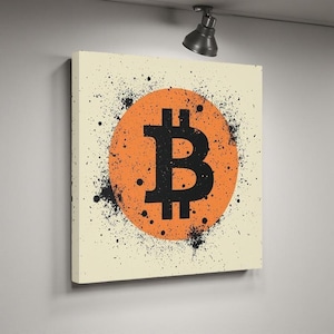 Bitcoin Canvas Art, Crypto Chaos: Bitcoin Splatter, Digital Disruption