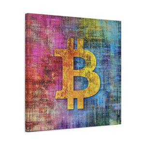 Bitcoin Canvas Art, Bitcoin Ascendant: Digital Currency Revolution, Blockchain Aesthetic Visualization