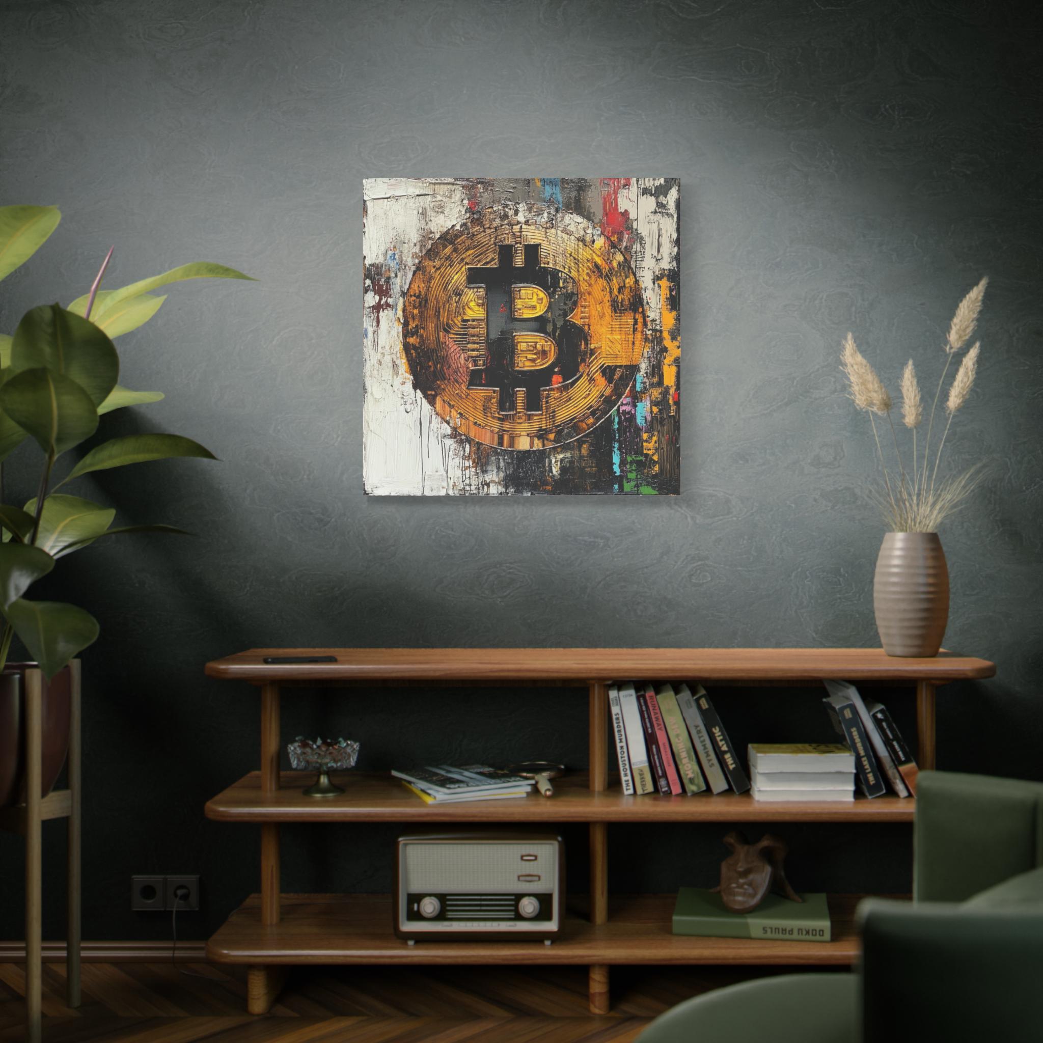 Bitcoin Canvas Art – Bitcoin Nexus Digital Alchemy in Gold and Black,  Blockchain Crypto Wall Decor, Modern Cryptocurrency Art Print