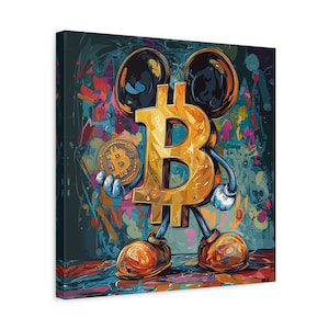 Bitcoin Canvas Art, BitCoin Heroic: Digital Pop Art Character, Cryptocurrency Illustration