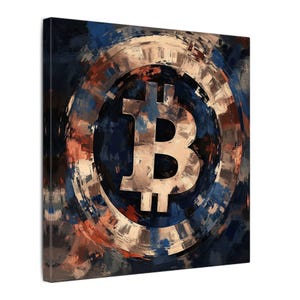 Digital Cryptocurrency Symphony: Abstract Bitcoin Artwork, Vibrant Blockchain Visualization | Canvas Wall Art