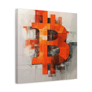 Bitcoin Canvas Art, Blockchain Metamorphosis: Digital Currency Visualization, Geometric Bitcoin Art