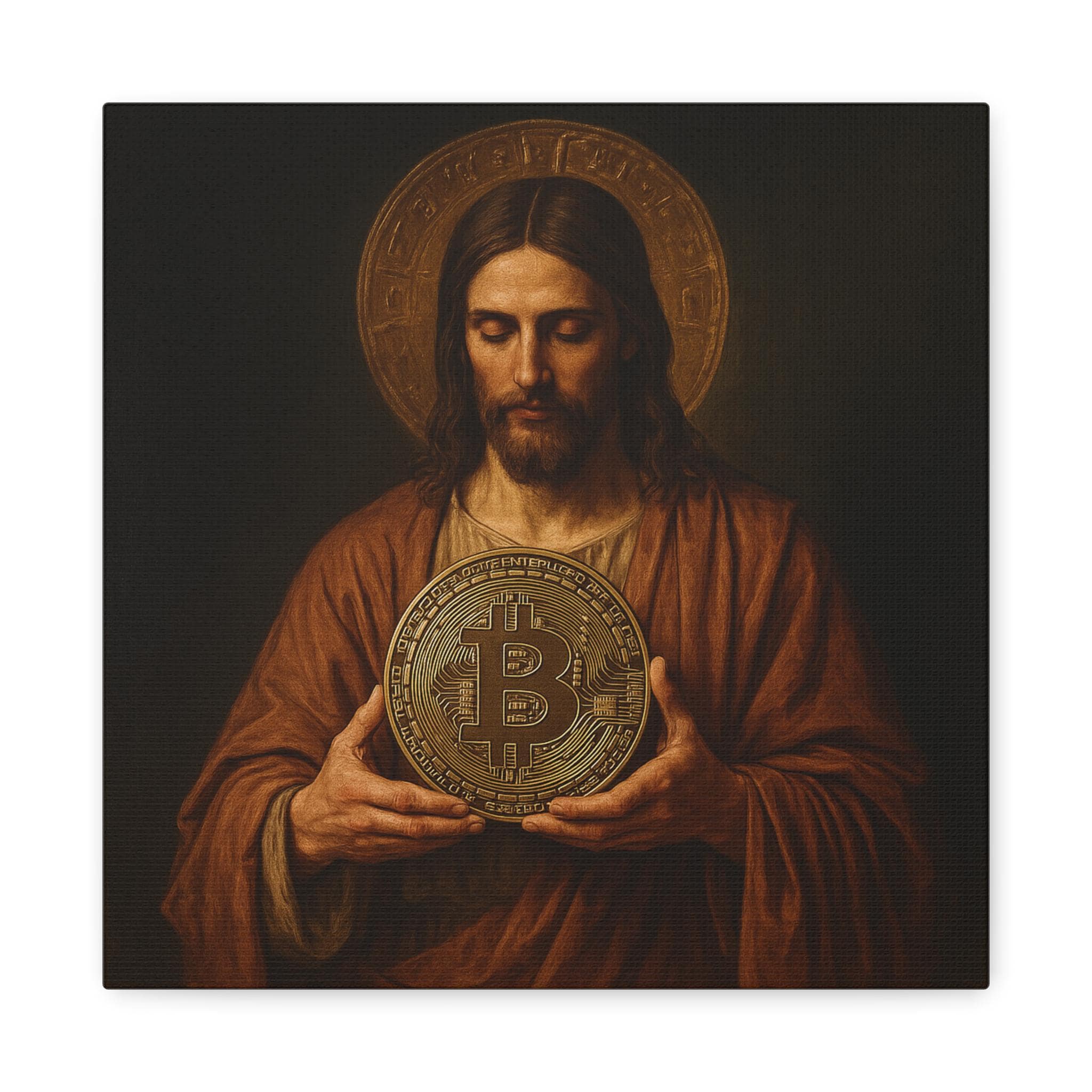 ビットコインのキャンバスアート、聖なるコイン：ルネサンス時代の暗号通貨の肖像、デジタル信仰の再考