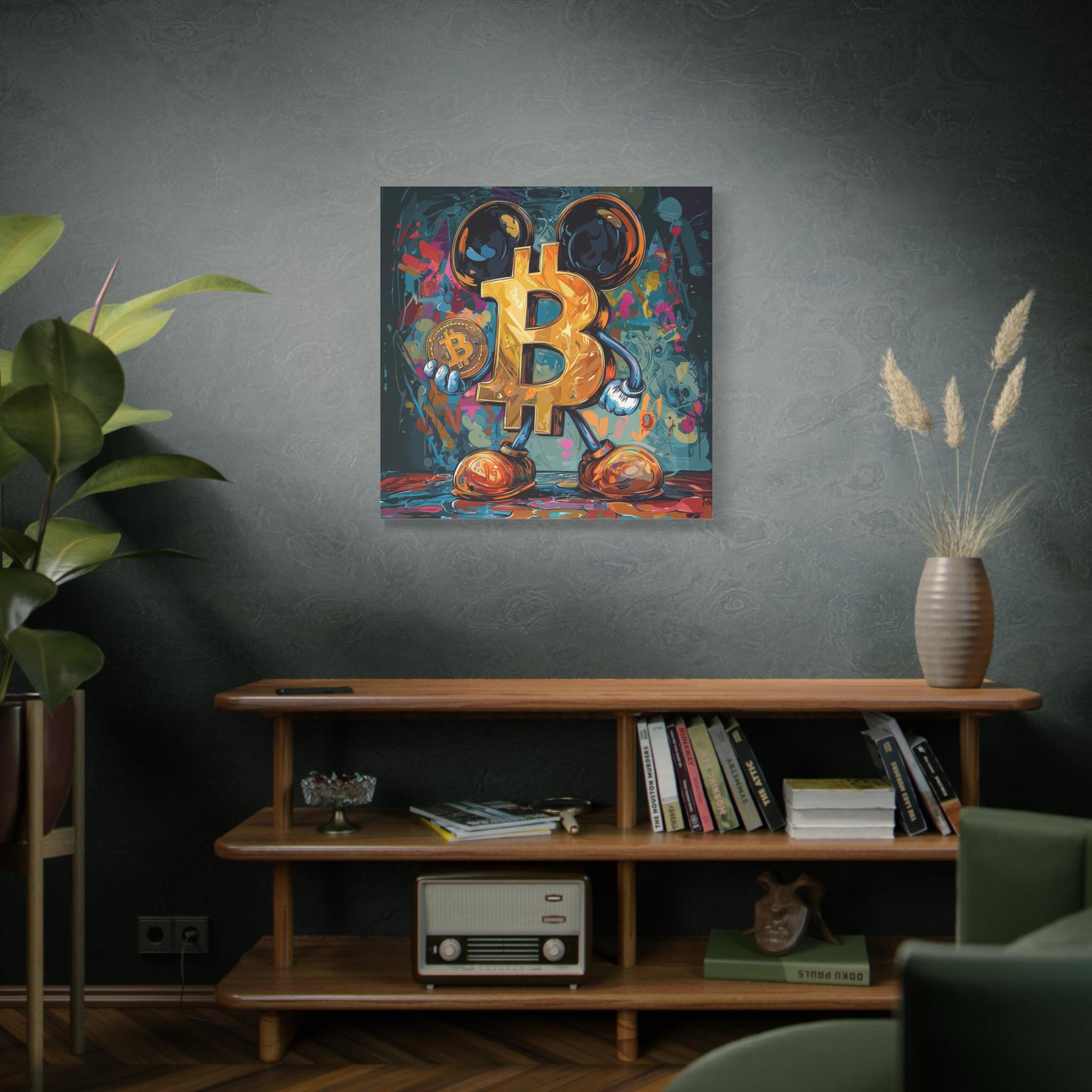 Bitcoin Canvas Art, BitCoin Heroic: Digital Pop Art Character,  Cryptocurrency Illustration