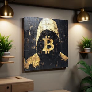 Bitcoin Anonymity Canvas Art – Hooded Figure Crypto Portrait on Canvas, Urban Blockchain Wall Decor