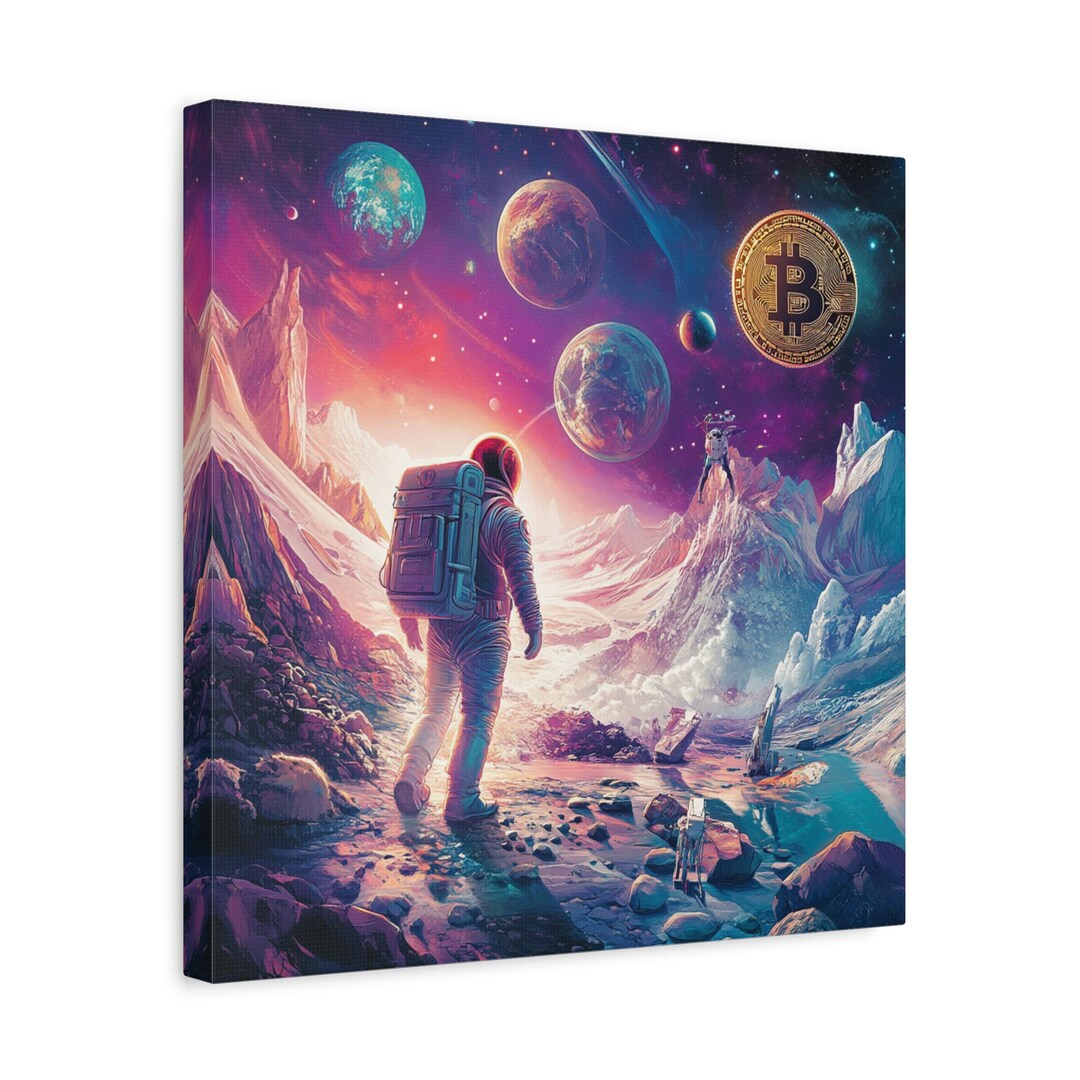 ビットコインキャンバスアート、コズミック・クリプト・オデッセイ：ビットコイン宇宙探査、デジタルSF風景画、星間未来の視覚化 - Etsy 日本