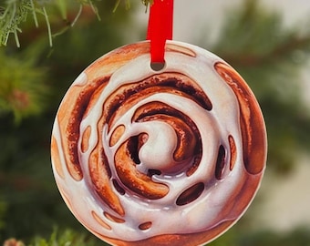 Cinnamon Roll Ornament | Christmas Treat Ornament | Bakery Ornament | Ceramic Food Ornament | Baker Gift | Holiday Kitchen Decor