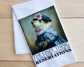 Tea Towel, Kitchen Towel, Fancy Frogs- Dinner Reservations