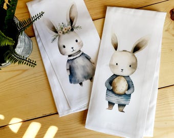 Set of 2 Bunny- Boy and Girl, Tea Towel, Kitchen Towel