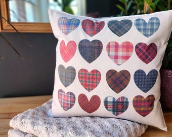 Plaid Hearts, Fall and Winter 18x18 Accent Pillow, pillow cover