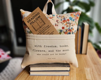 Reading Pillow- Freedom and Books- flowers - Book Pillow, Travel Pillow, Pocket Pillow