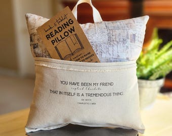 Charlotte's Web, Reading Pillow, Tablet Pillow, vintage postcard fabric